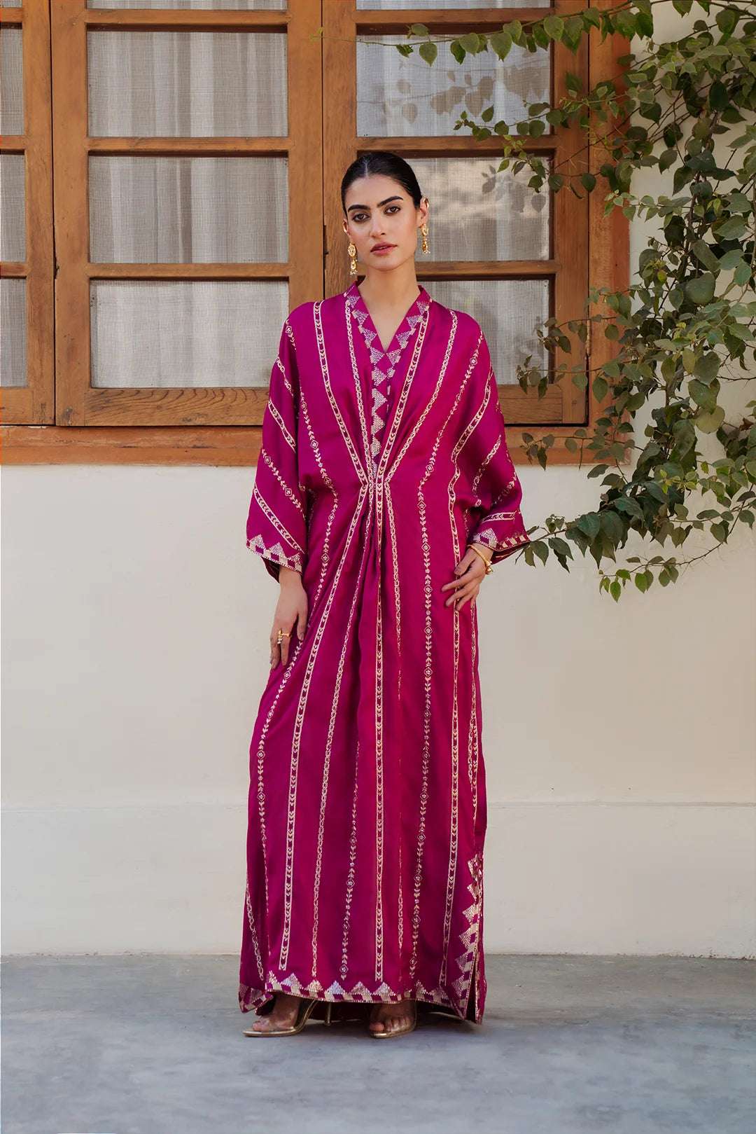 1 Piece Embroidered Raw Silk Kaftan