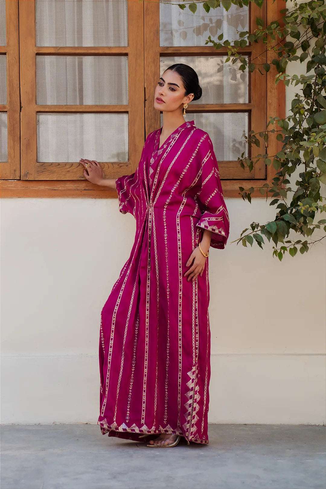 1 Piece Embroidered Raw Silk Kaftan