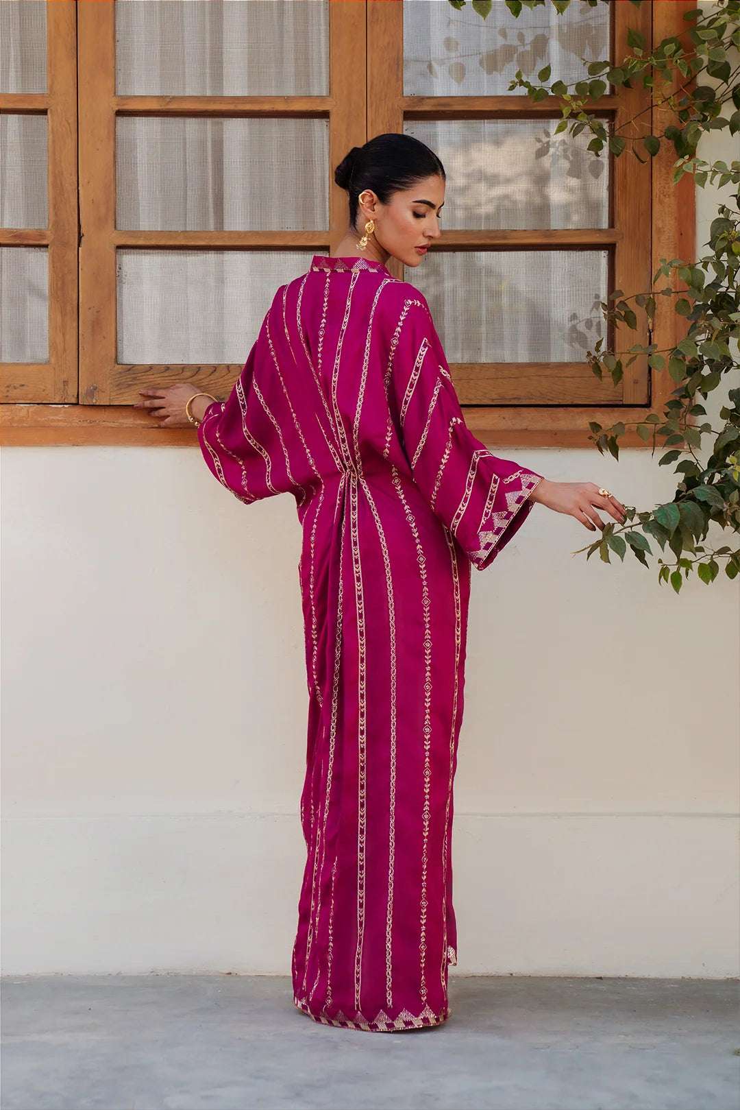 1 Piece Embroidered Raw Silk Kaftan