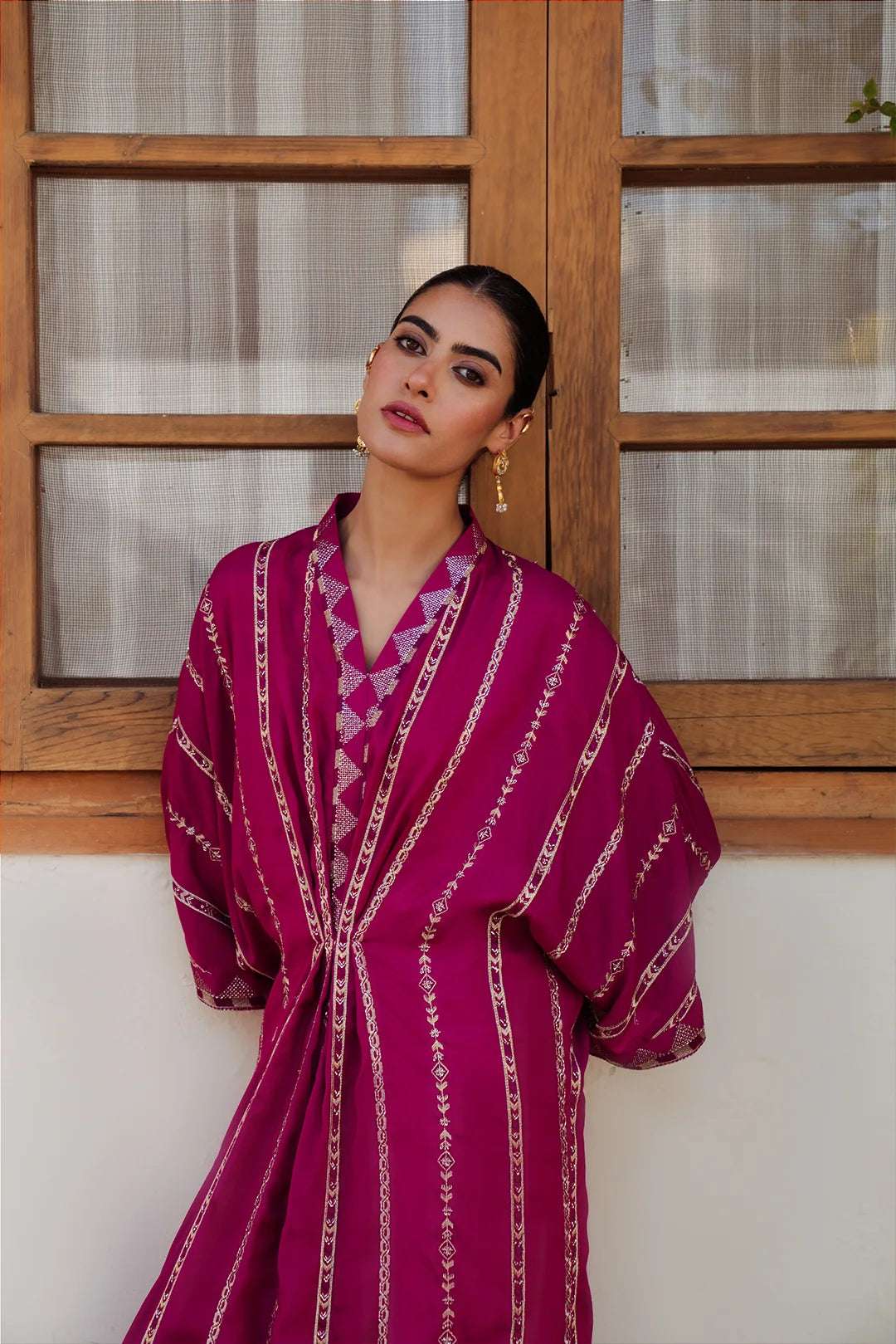 1 Piece Embroidered Raw Silk Kaftan