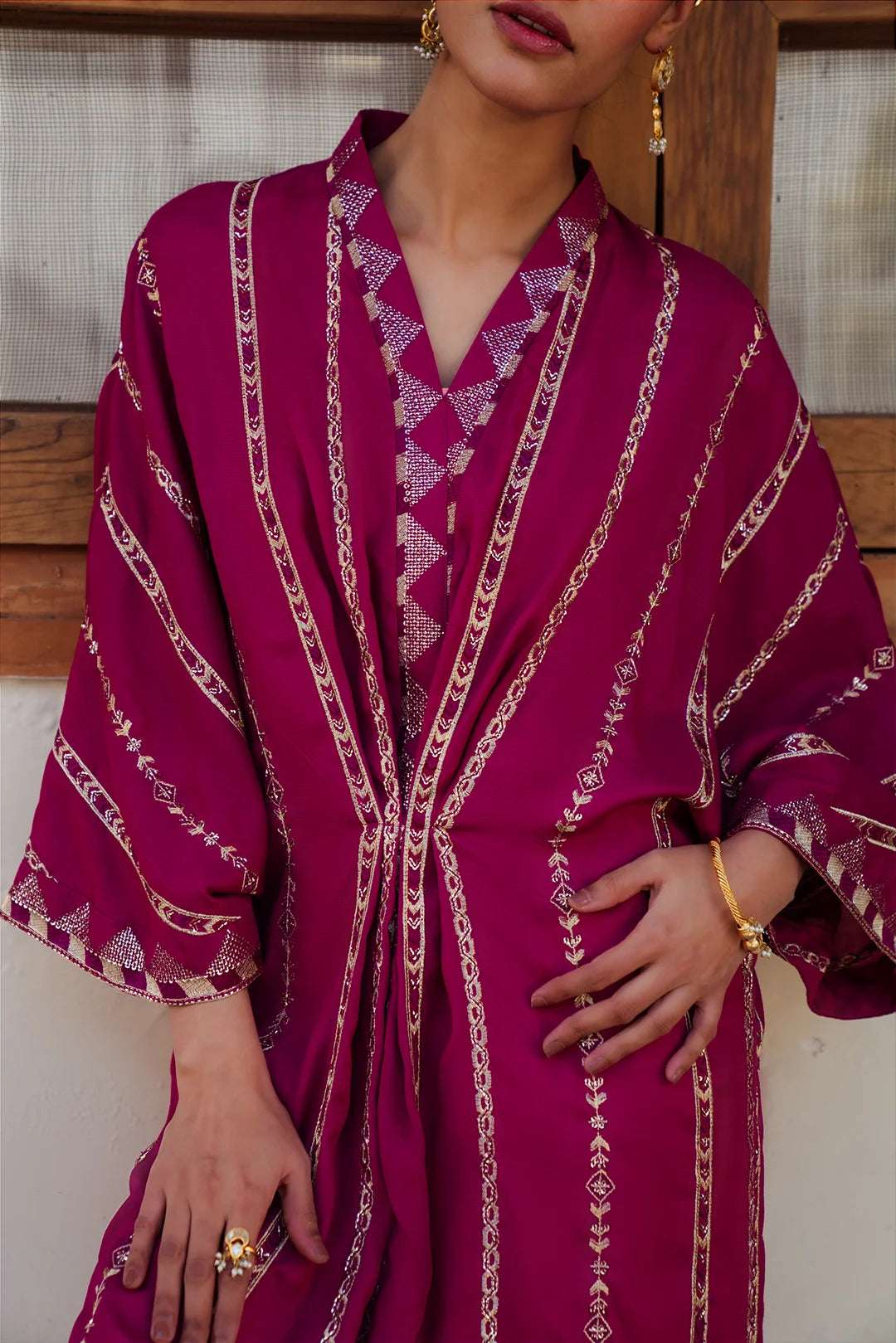 1 Piece Embroidered Raw Silk Kaftan