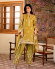 3 Piece Embroidered Raw Silk Suit