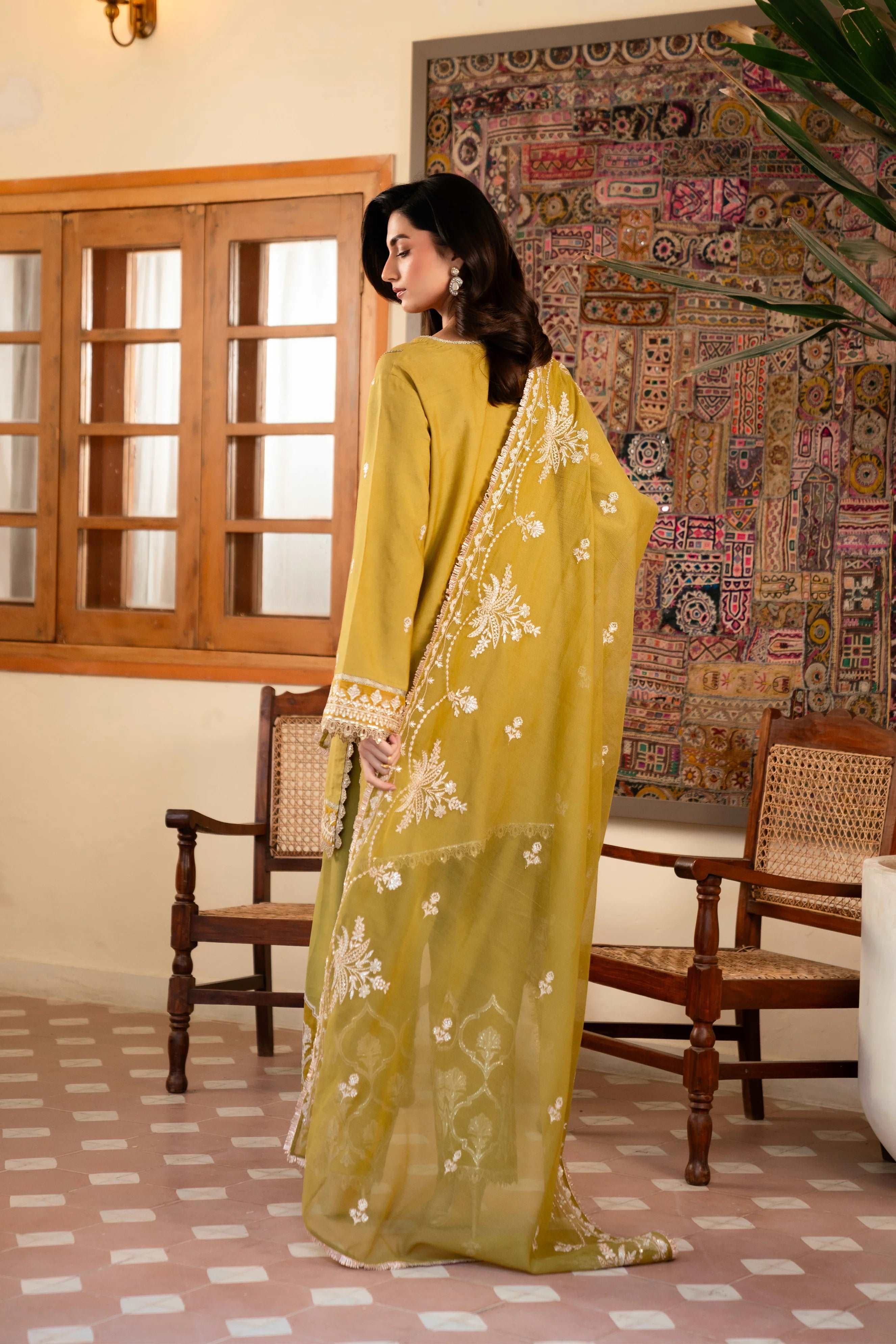 3 Piece Embroidered Raw Silk Suit