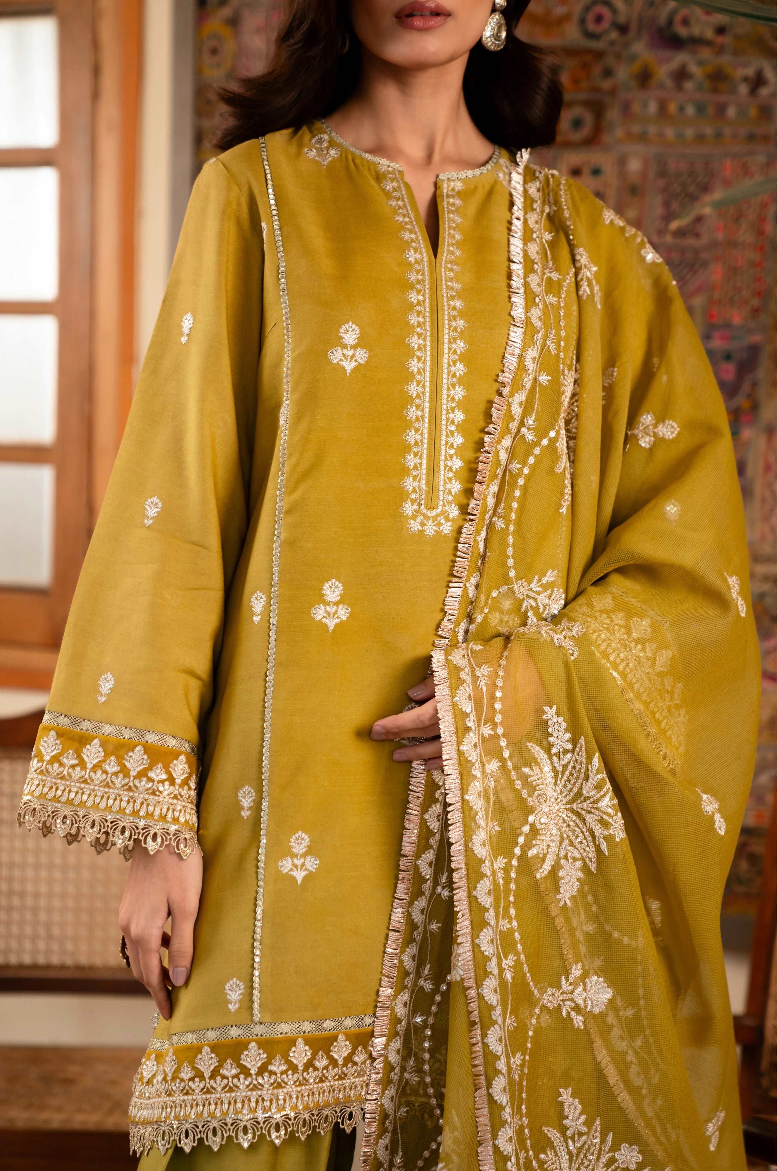 3 Piece Embroidered Raw Silk Suit