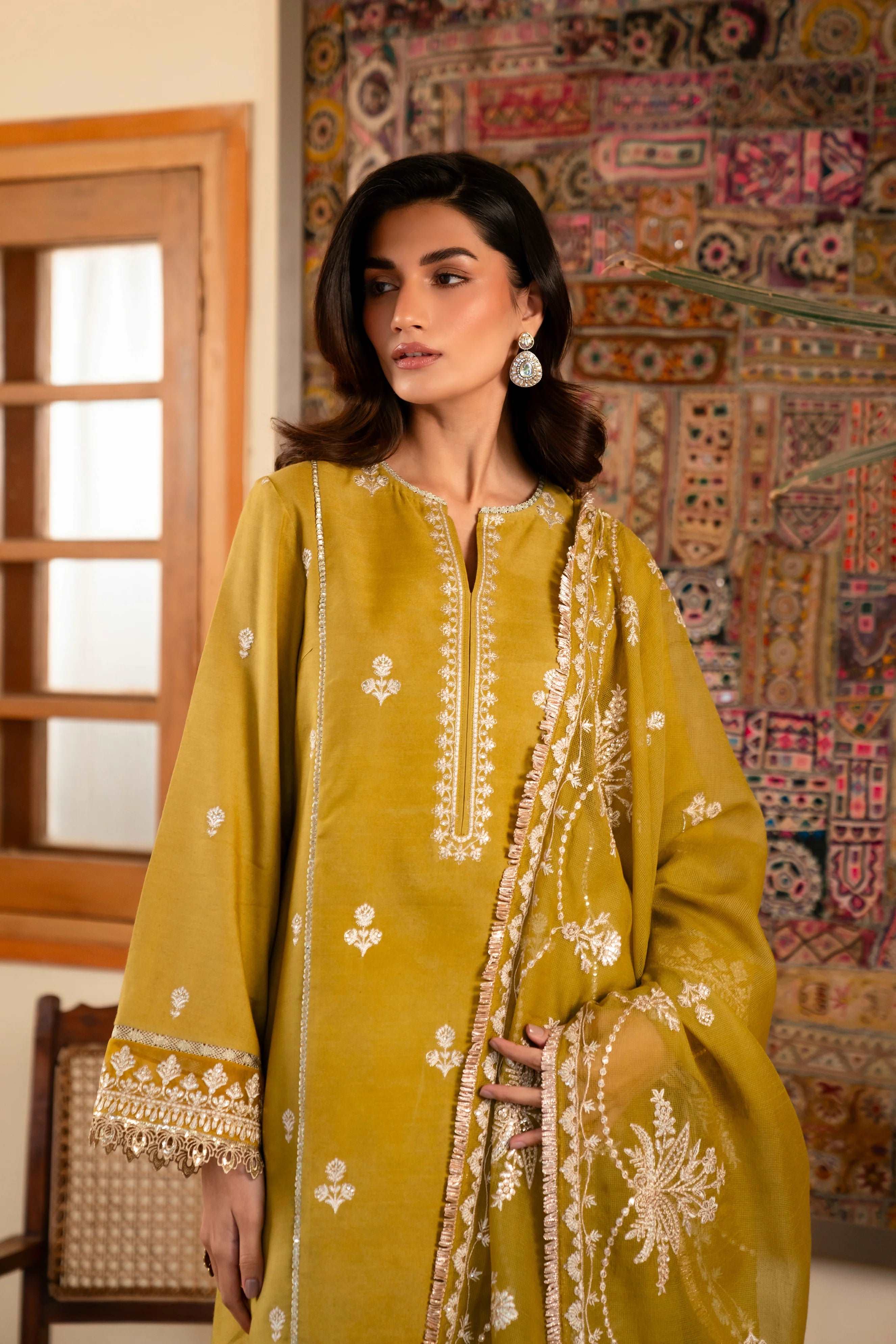 3 Piece Embroidered Raw Silk Suit