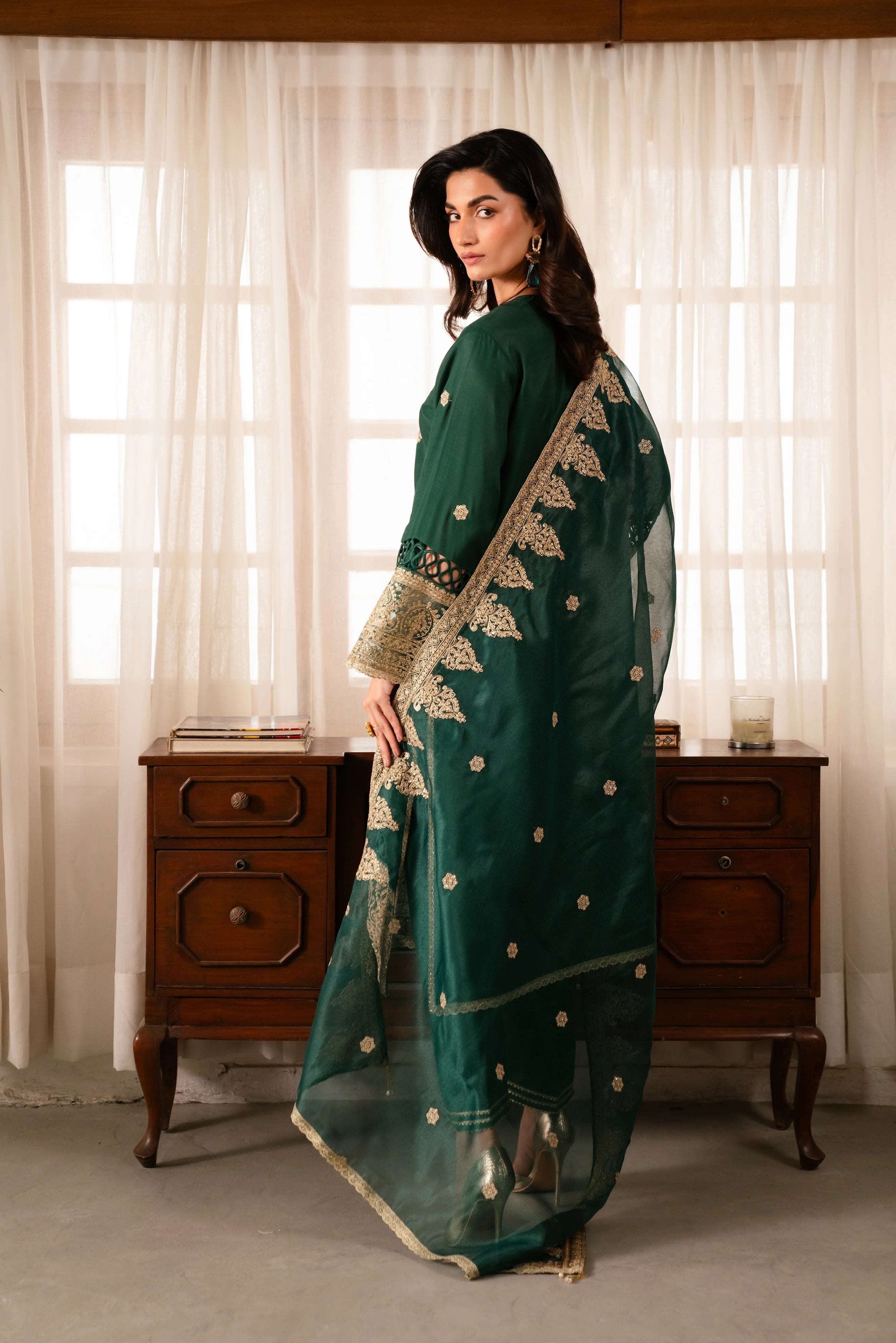 3 Piece Embroidered Raw Silk Suit