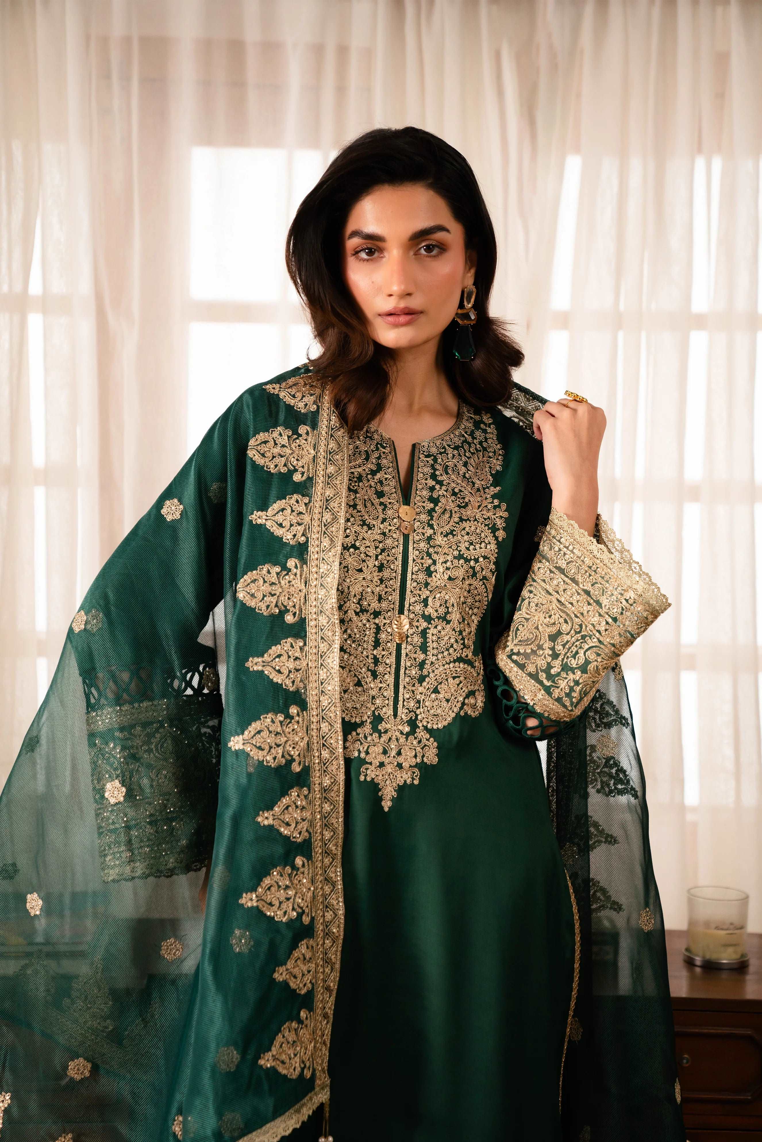 3 Piece Embroidered Raw Silk Suit