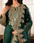 3 Piece Embroidered Raw Silk Suit