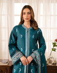 3 Piece Embroidered Raw Silk Suit