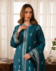 3 Piece Embroidered Raw Silk Suit