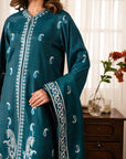 3 Piece Embroidered Raw Silk Suit