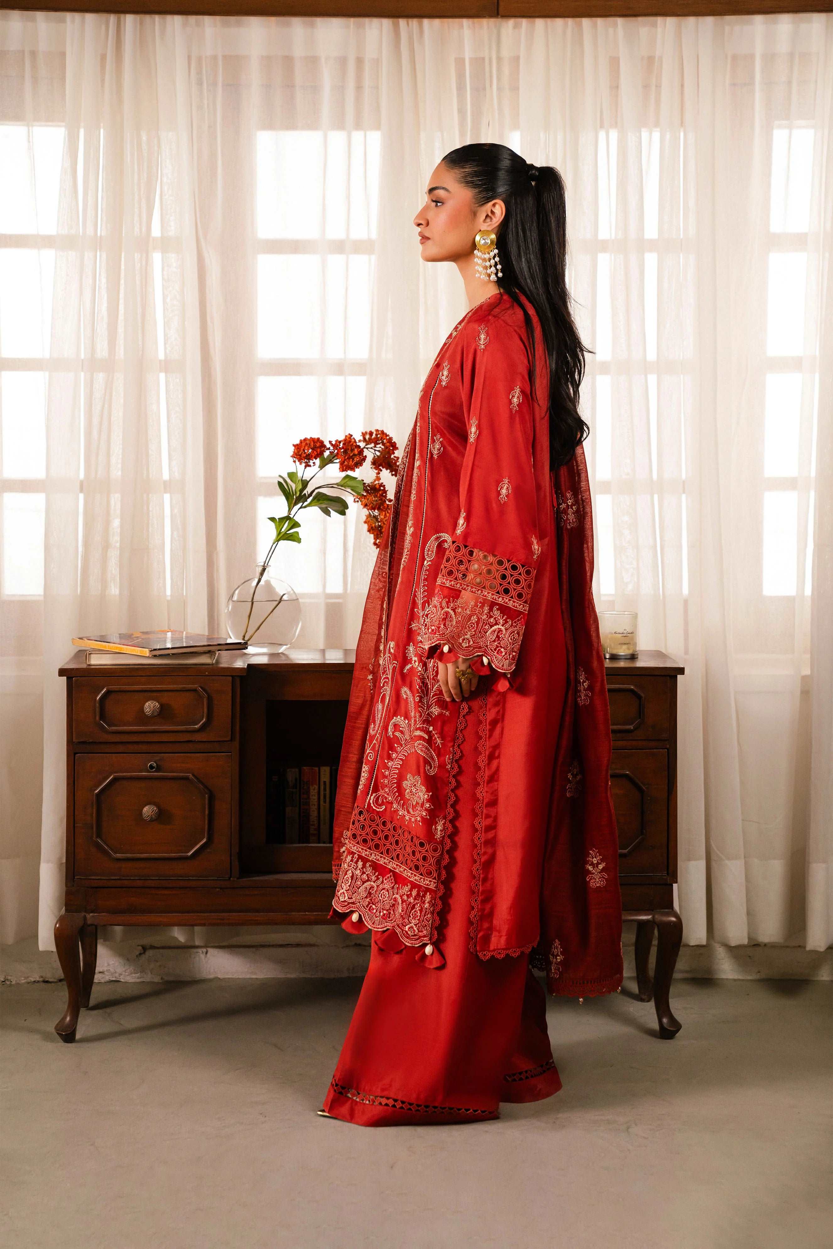 3 Piece Embroidered Raw Silk Suit Unstitched Winter-24