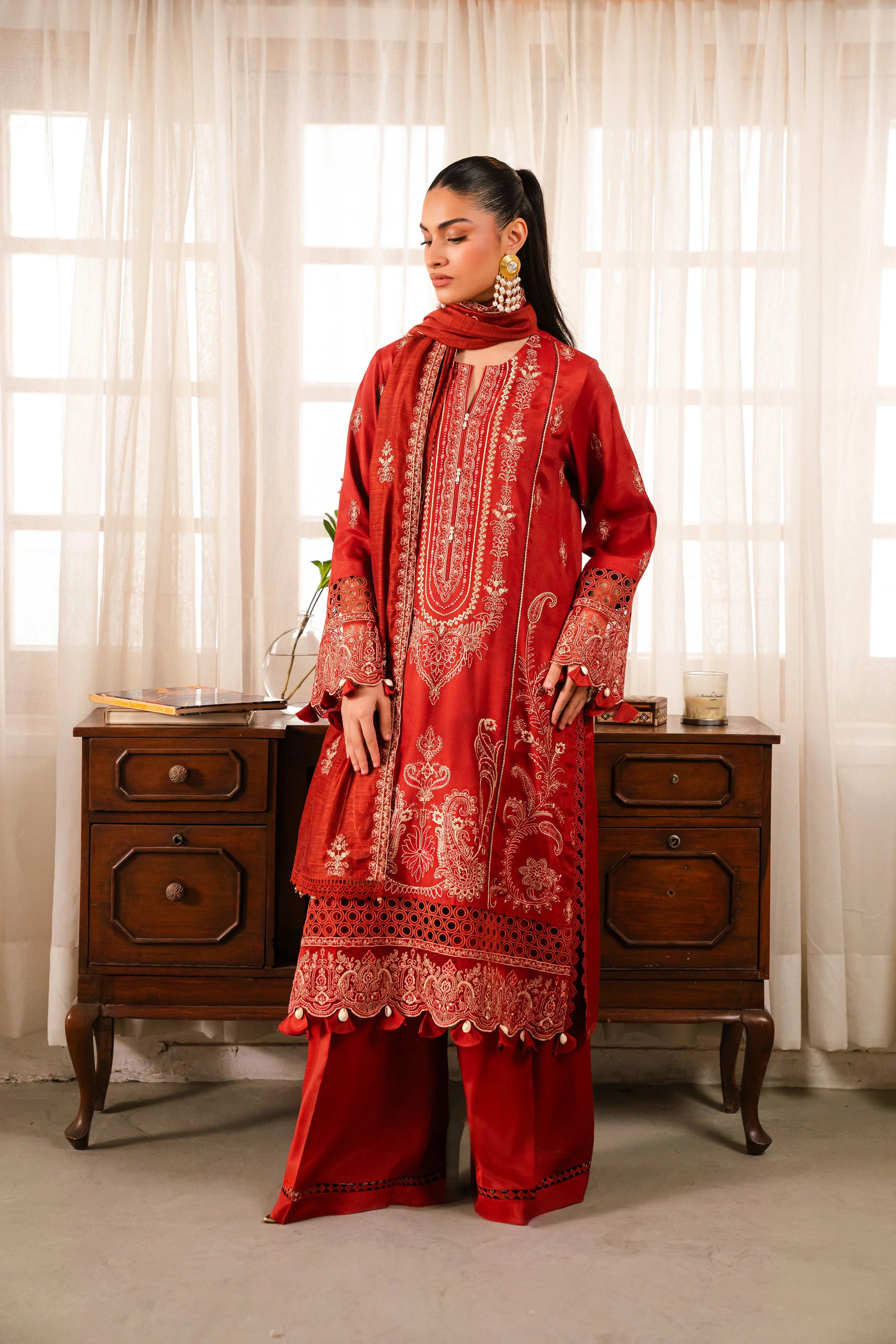 3 Piece Embroidered Raw Silk Suit Unstitched Winter-24