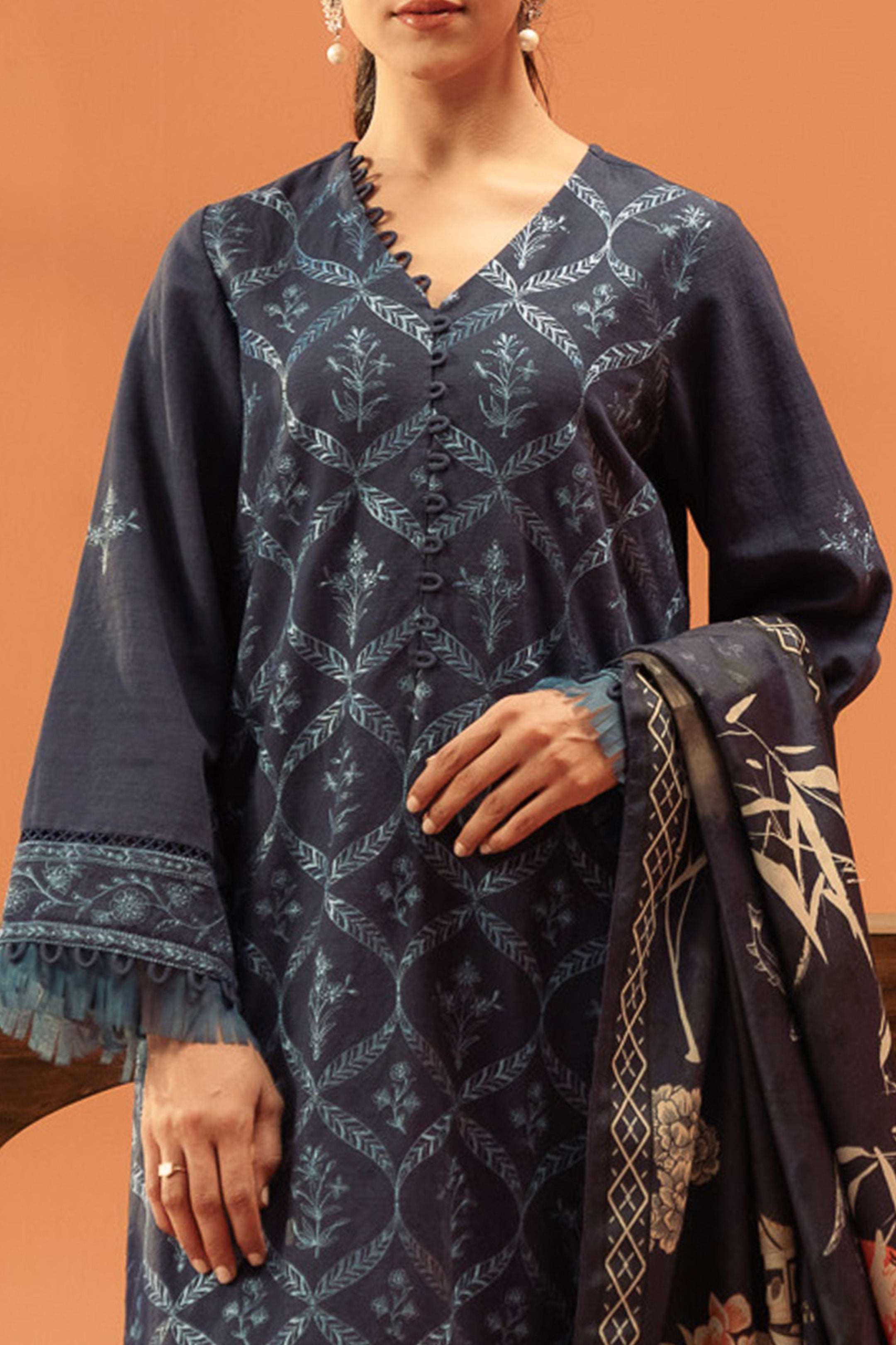 3 Piece Embroidered Khaddar Suit Unstitched Winter-24