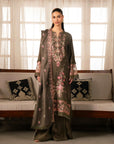 3 Piece Embroidered Raw Silk Suit