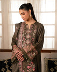 3 Piece Embroidered Raw Silk Suit