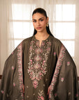 3 Piece Embroidered Raw Silk Suit