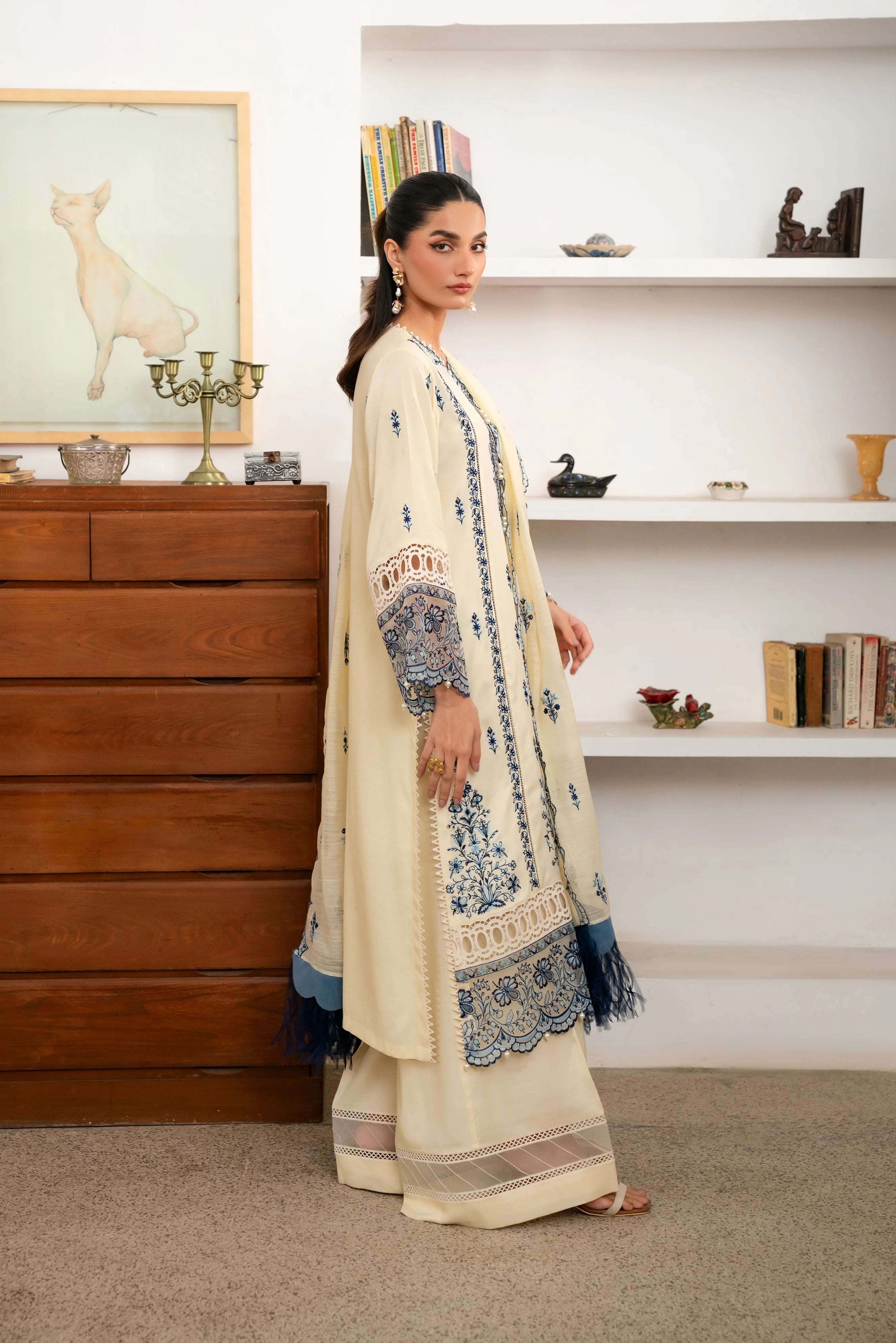 3 Piece Embroidered Raw Silk Suit