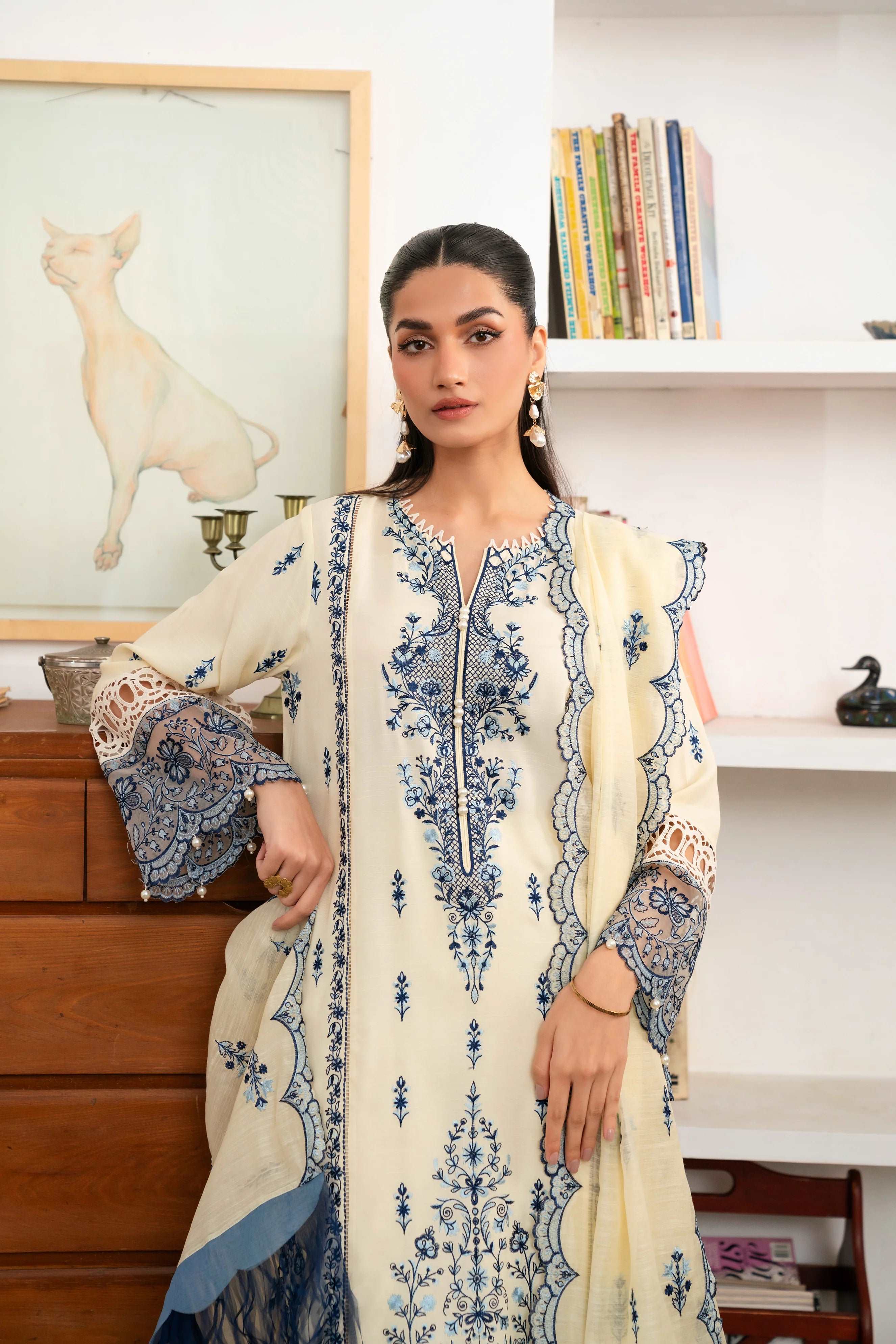 3 Piece Embroidered Raw Silk Suit