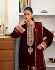 3 Piece Embroidered Velvet Suit Unstitched Winter-24