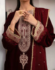 3 Piece Embroidered Velvet Suit Unstitched Winter-24