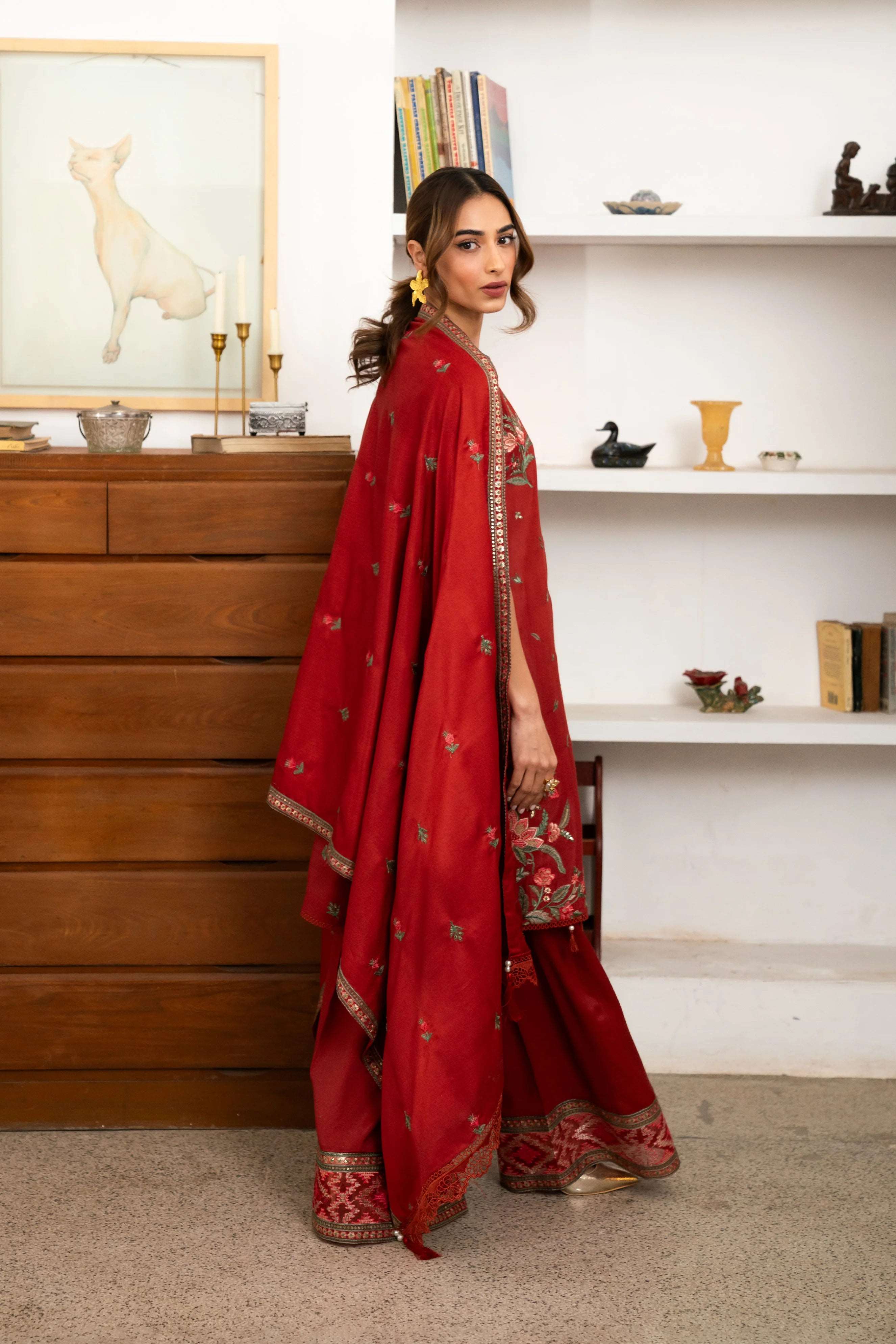 3 Piece Embroidered Raw Silk Suit