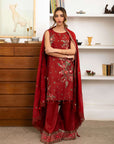 3 Piece Embroidered Raw Silk Suit