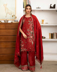 3 Piece Embroidered Raw Silk Suit