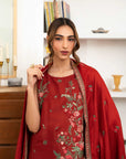 3 Piece Embroidered Raw Silk Suit