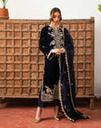 3 Piece Embroidered Velvet Suit Unstitched Winter-24