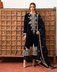 3 Piece Embroidered Velvet Suit Unstitched Winter-24