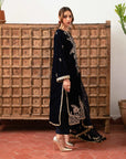 3 Piece Embroidered Velvet Suit Unstitched Winter-24