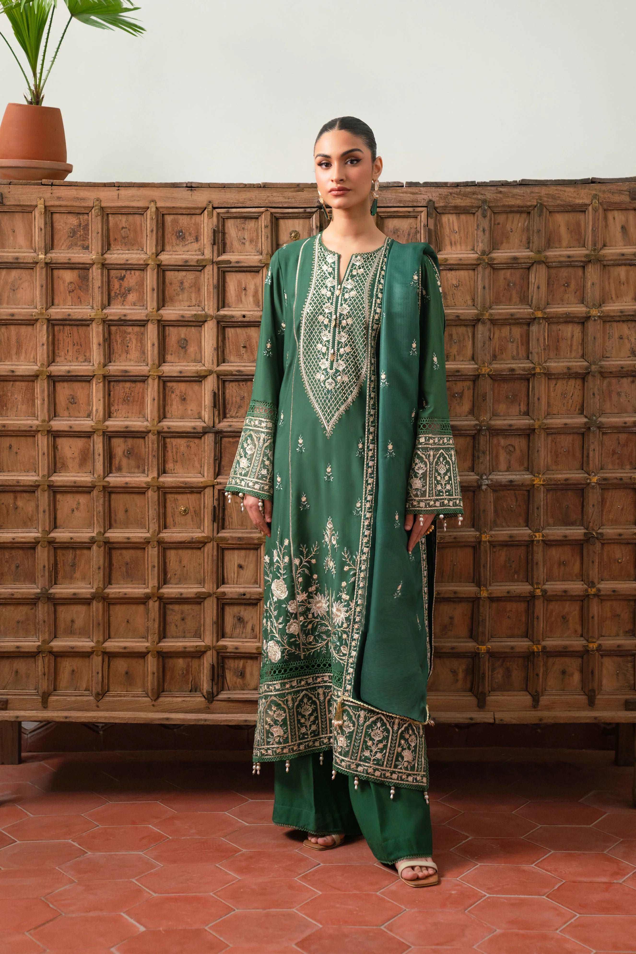 3 Piece Embroidered Linen Suit Unstitched Winter-24