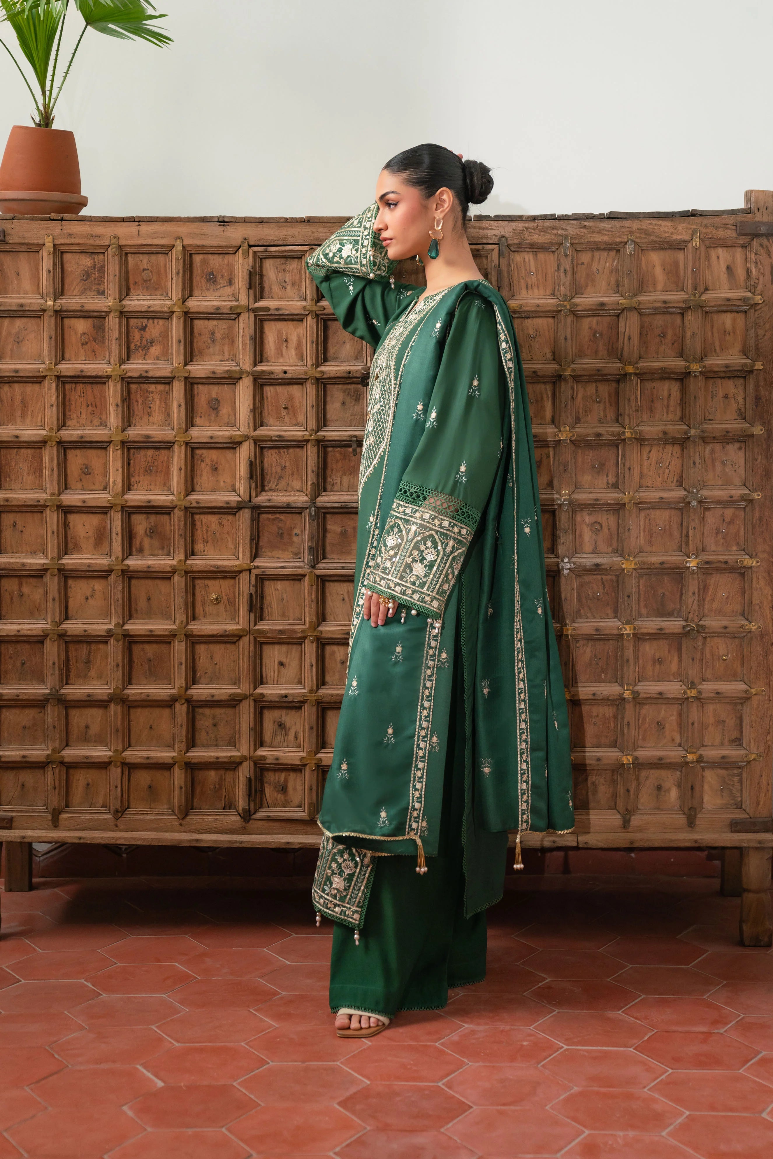 3 Piece Embroidered Linen Suit Unstitched Winter-24