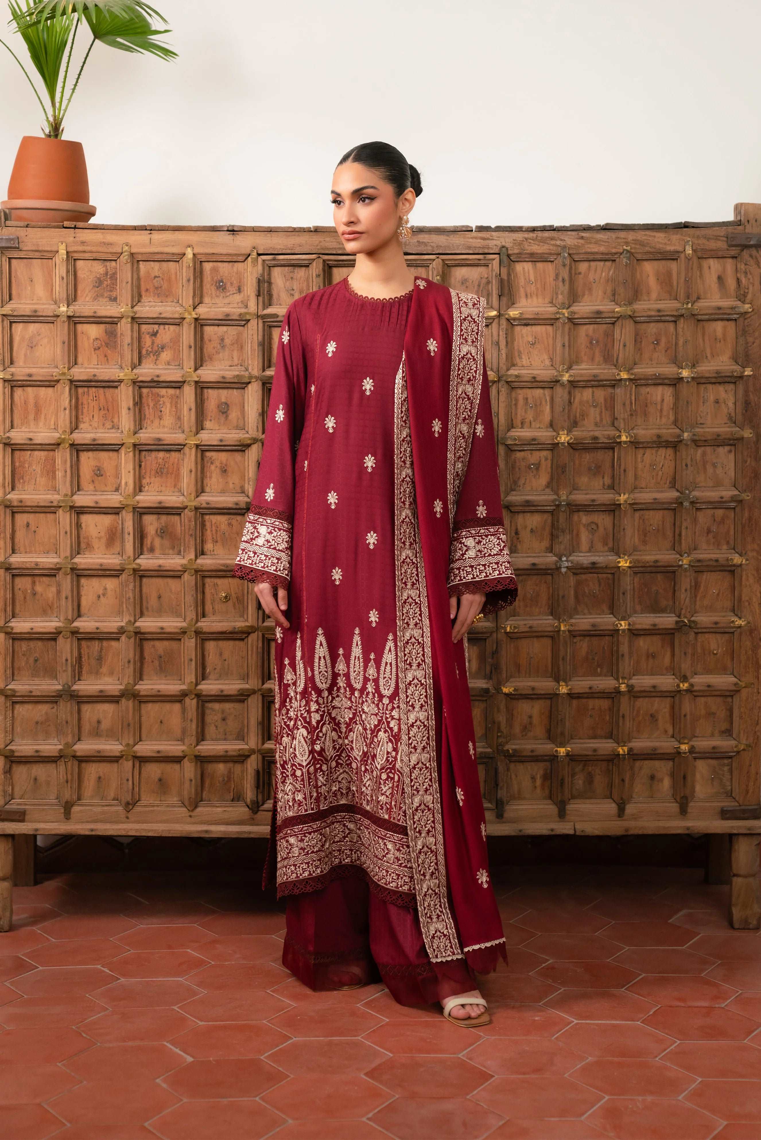 3 Piece Embroidered Dobby Suit Unstitched Winter-24