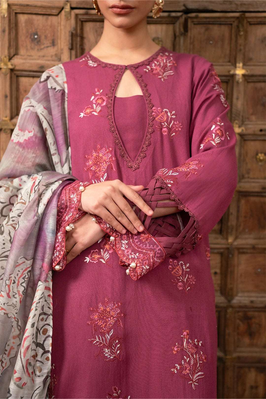 3 Piece Embroidered Karandi Suit Unstitched Winter-24