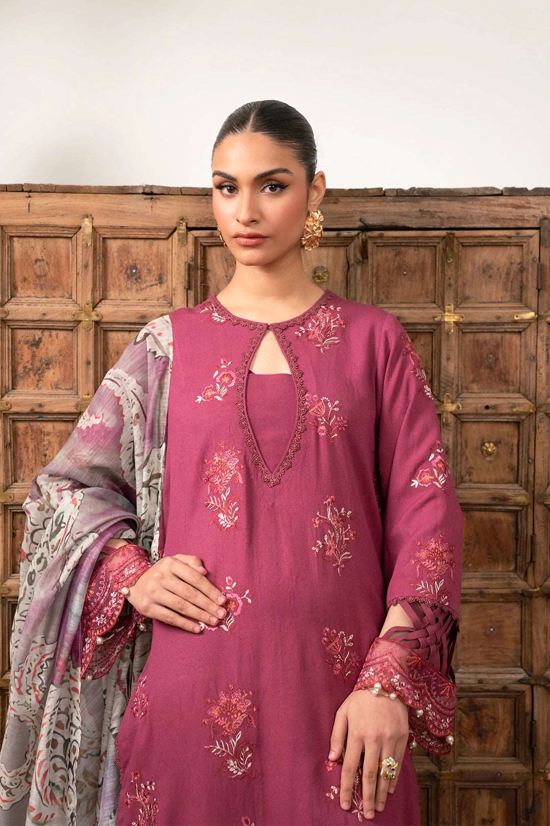 3 Piece Embroidered Karandi Suit Unstitched Winter-24