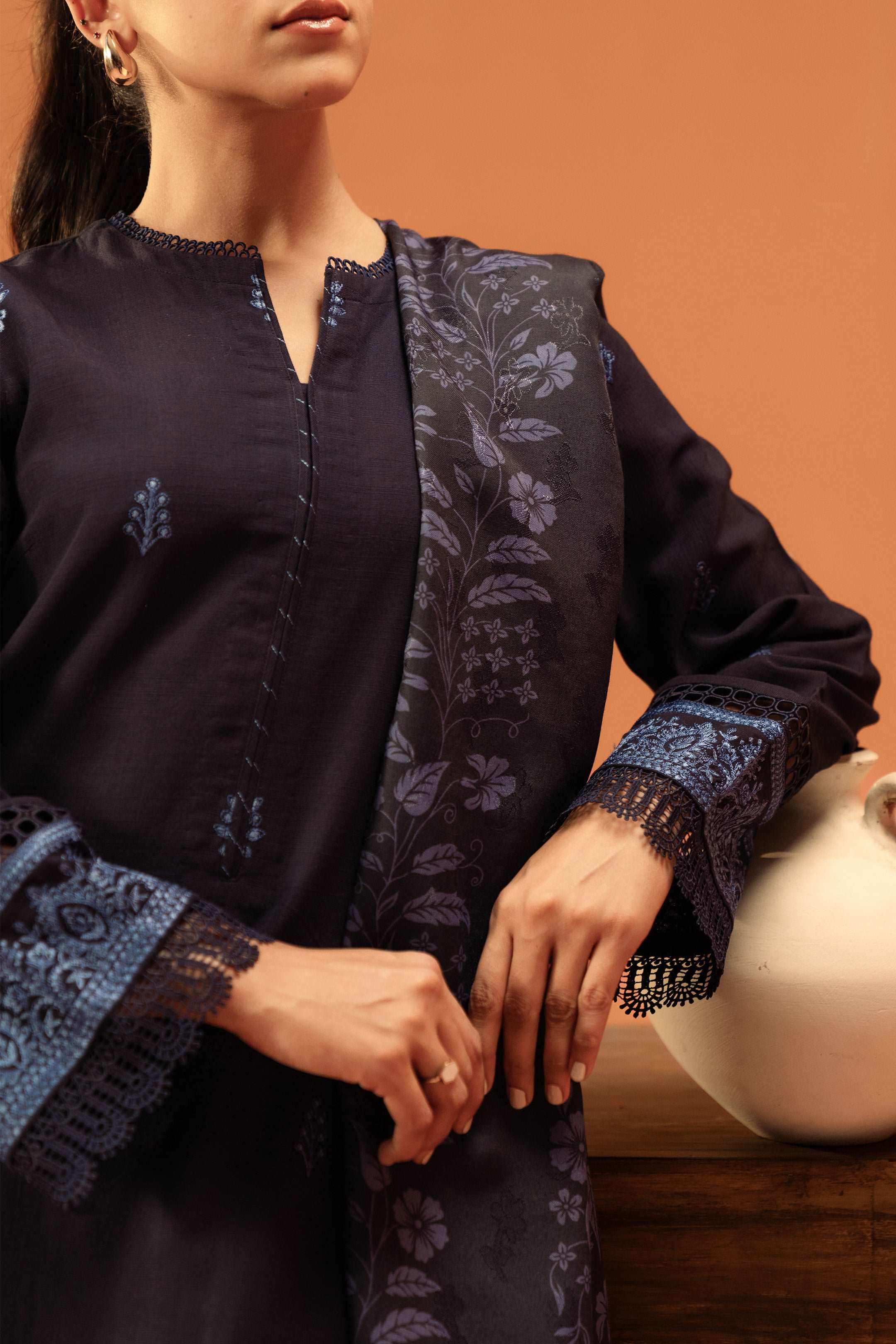 3 Piece Embroidered Khaddar Suit Unstitched Winter-24