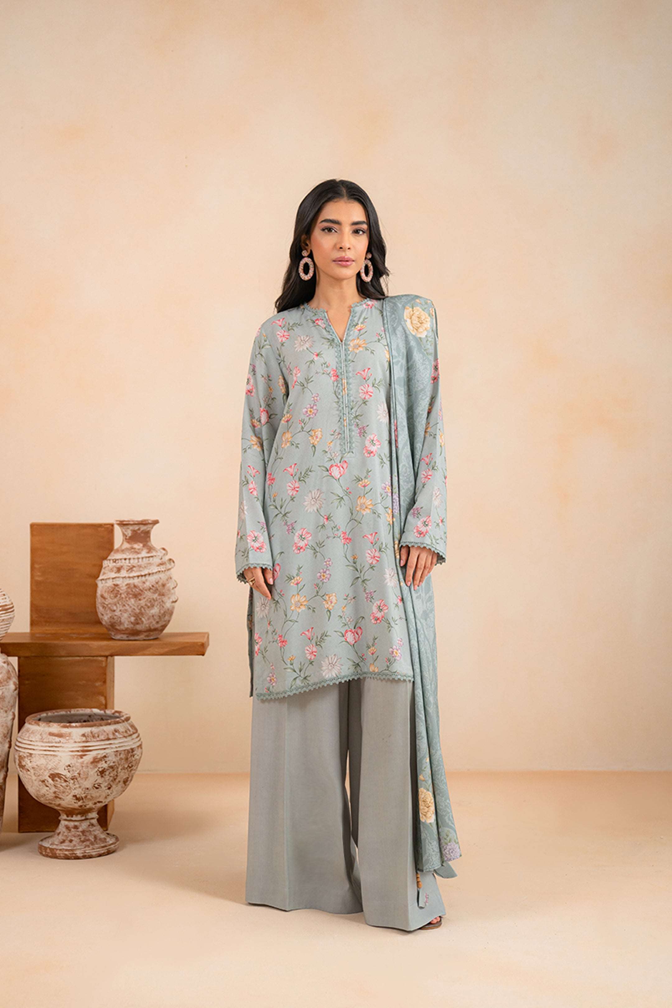 2 Piece Printed Linen Suit Unstitched Winter-24