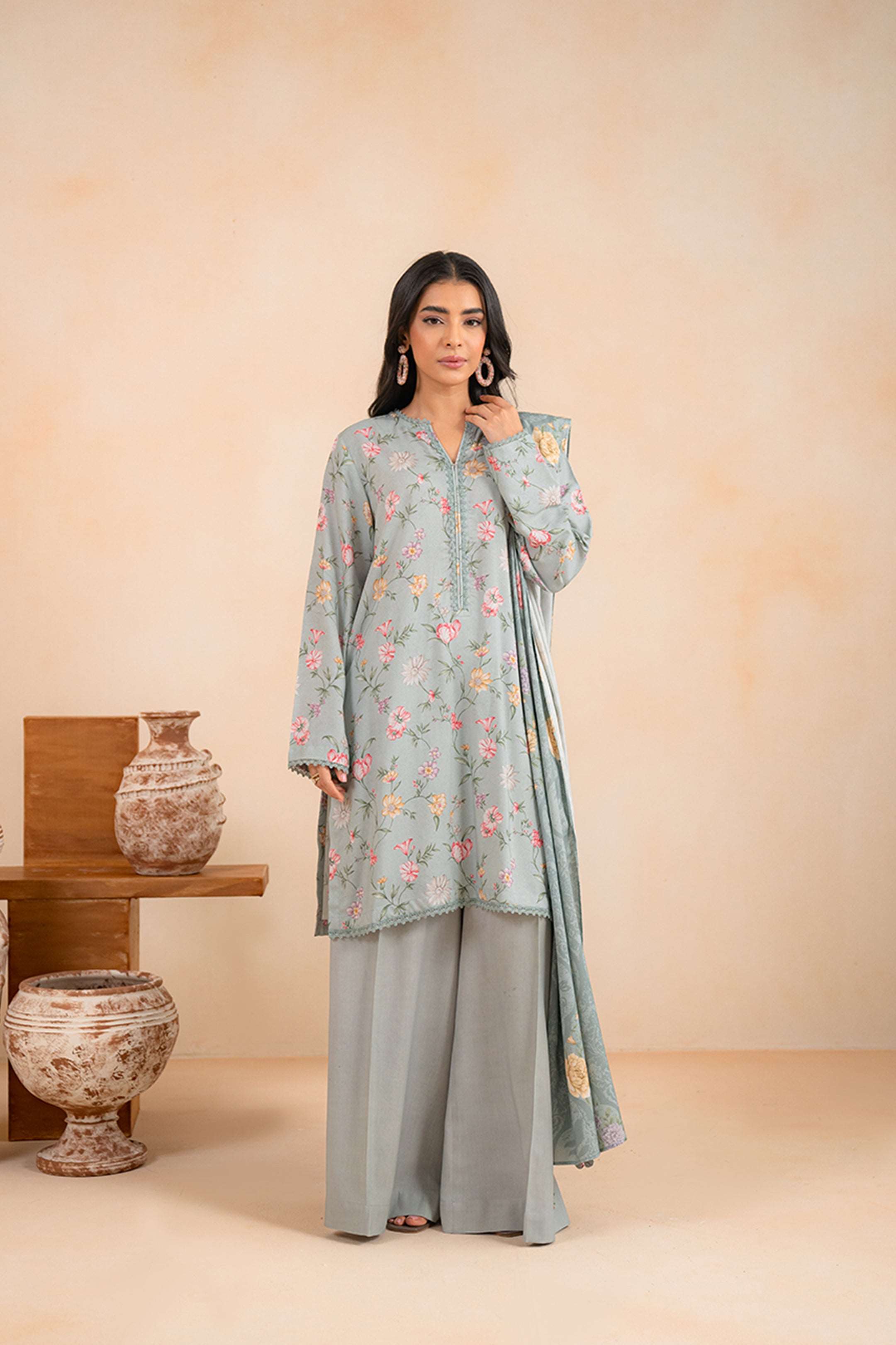 2 Piece Printed Linen Suit Unstitched Winter-24