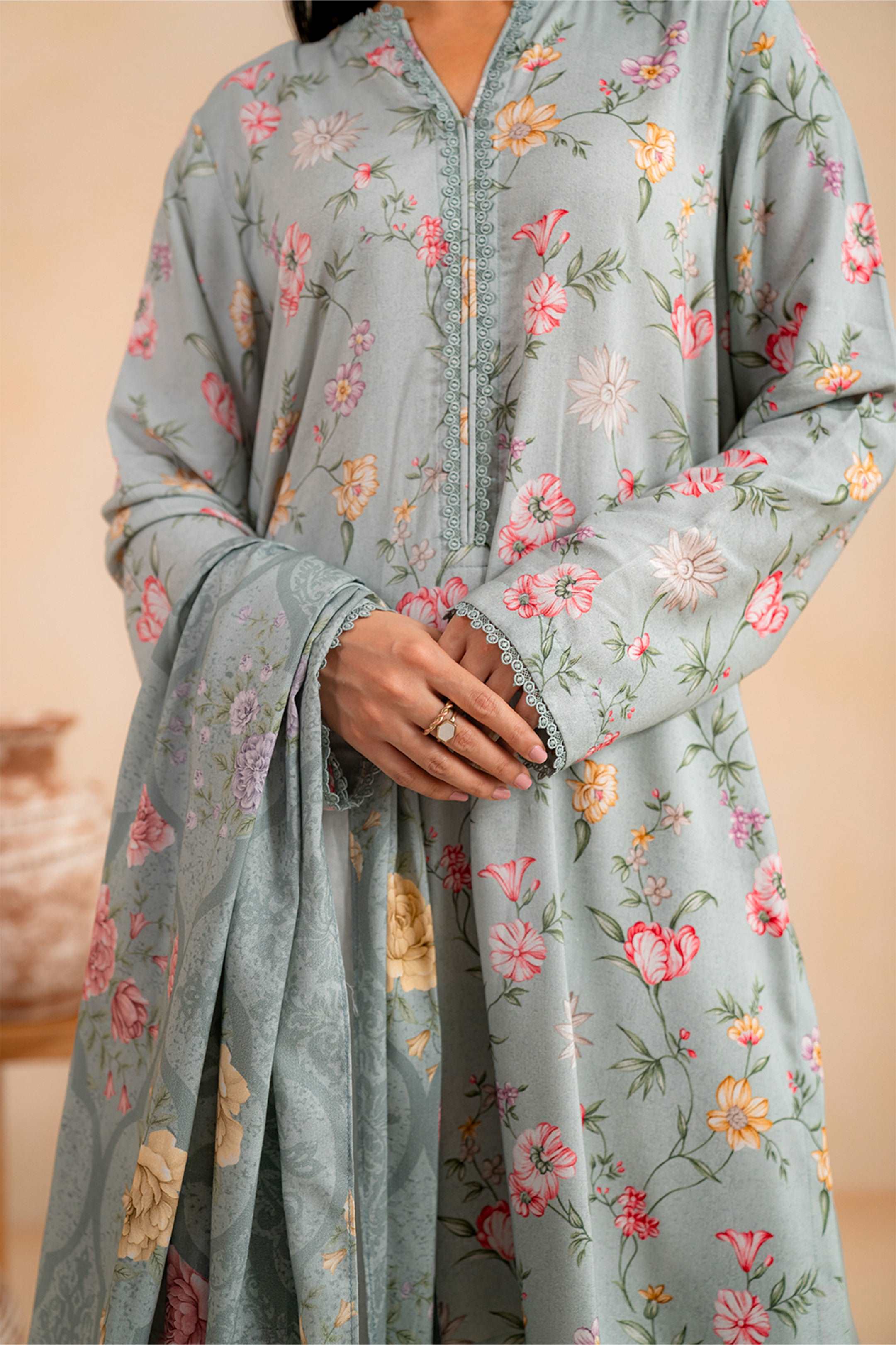 2 Piece Printed Linen Suit Unstitched Winter-24