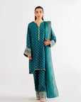 3 Piece Embroidered Raw Silk Suit