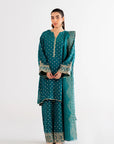 3 Piece Embroidered Raw Silk Suit