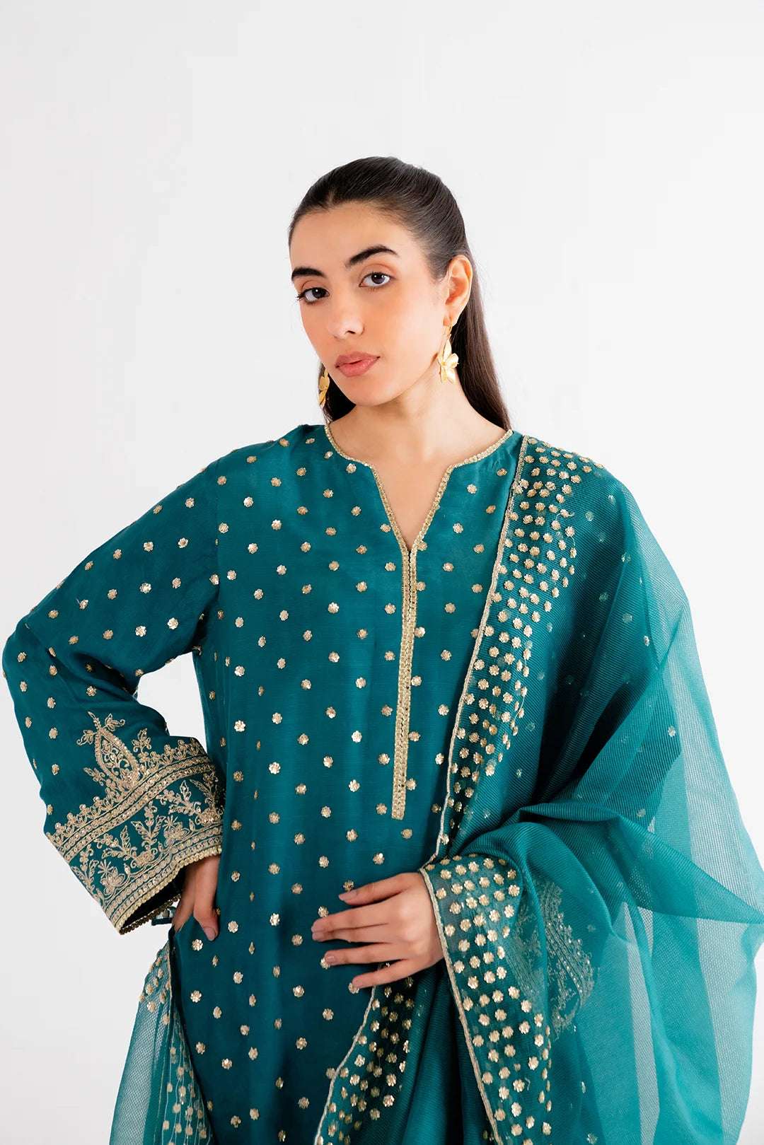 3 Piece Embroidered Raw Silk Suit