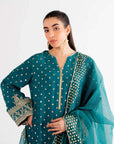 3 Piece Embroidered Raw Silk Suit