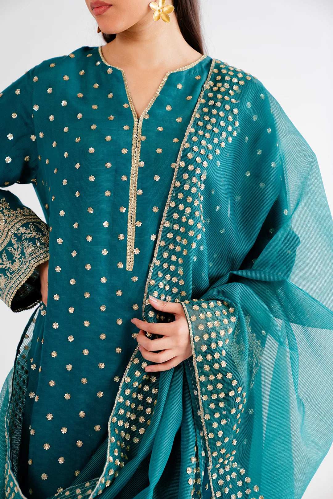 3 Piece Embroidered Raw Silk Suit