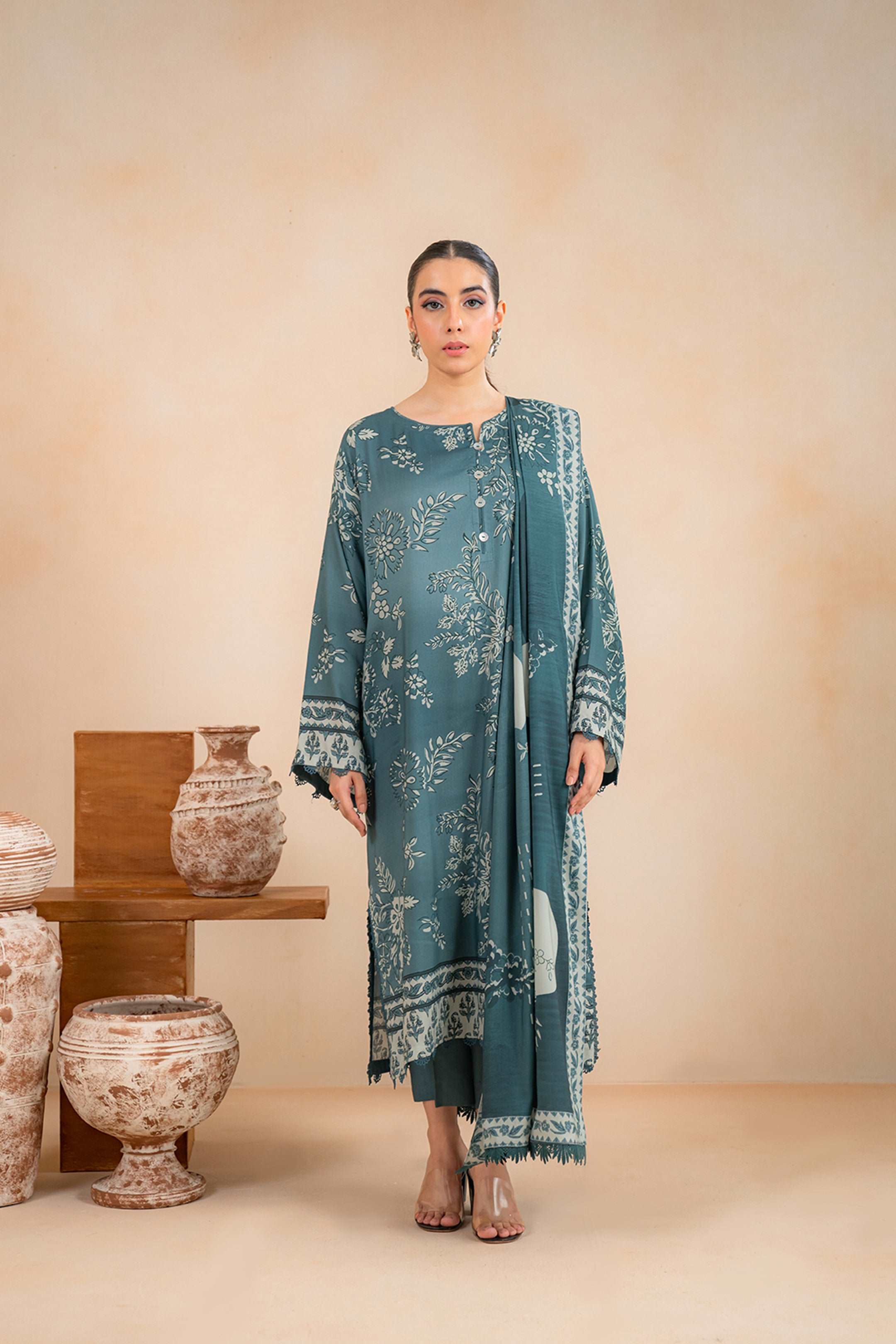 2 Piece Printed Linen Suit Unstitched Winter-24