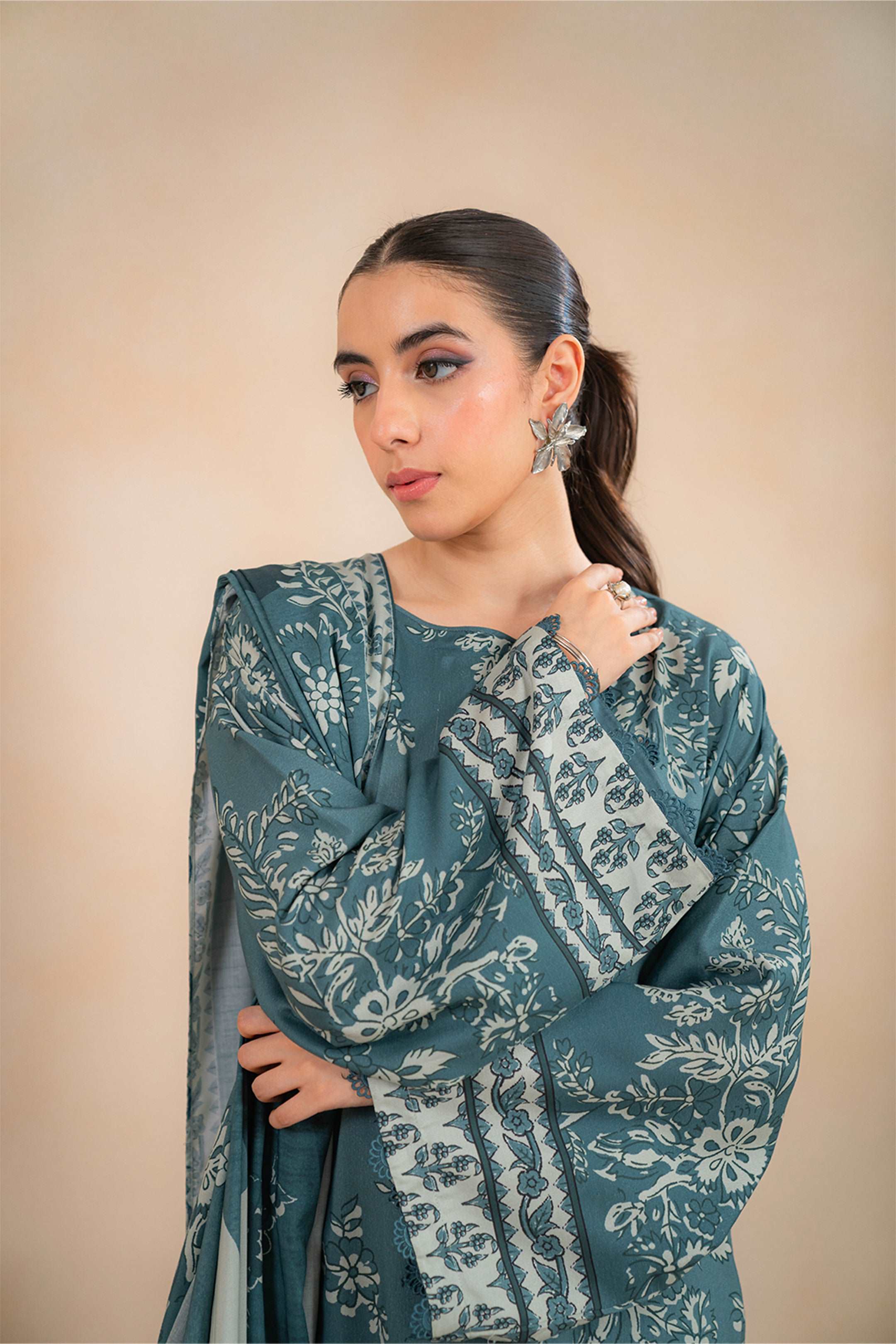 2 Piece Printed Linen Suit Unstitched Winter-24