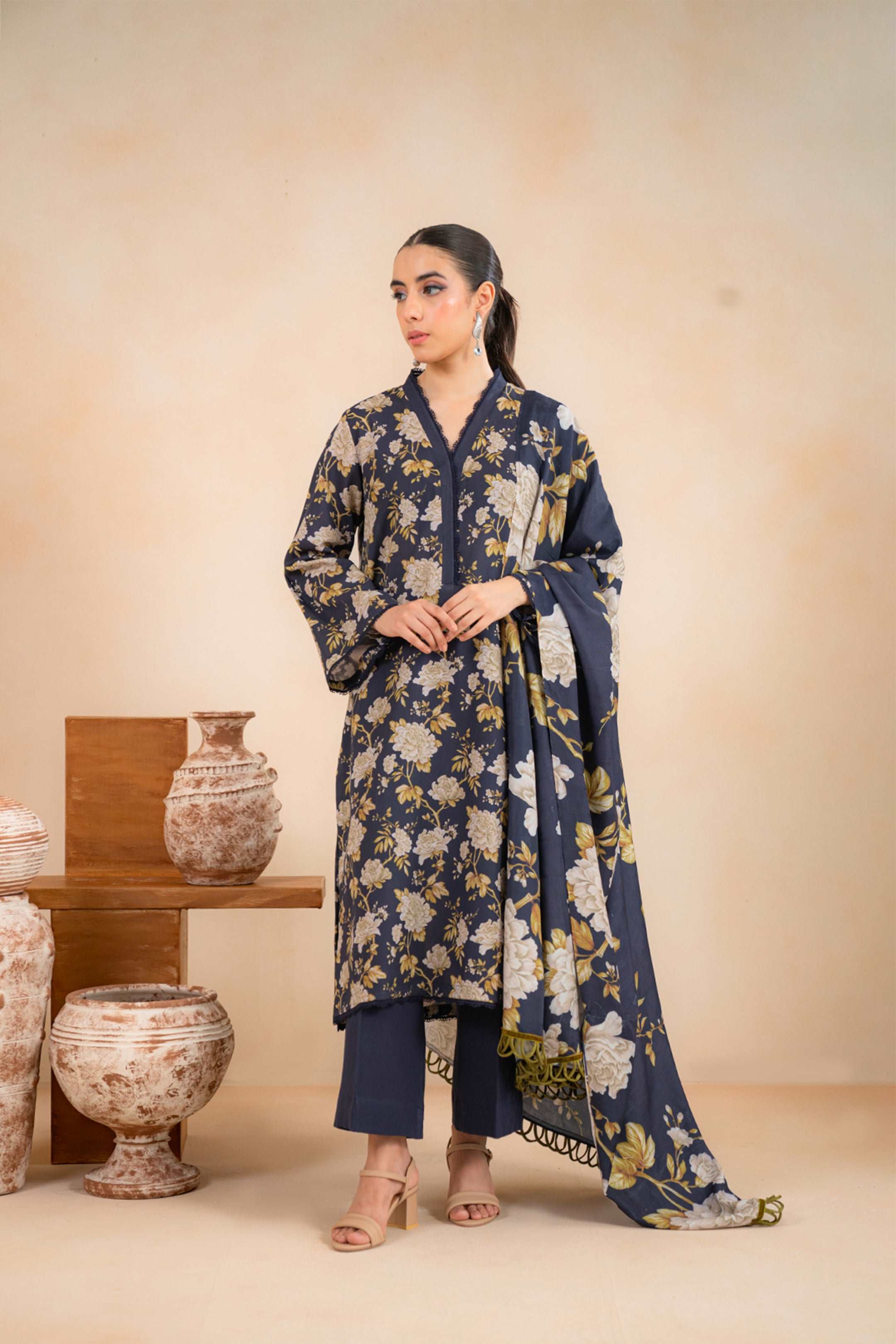 3 Piece Printed Khaddar Suit Unstitched Winter-24