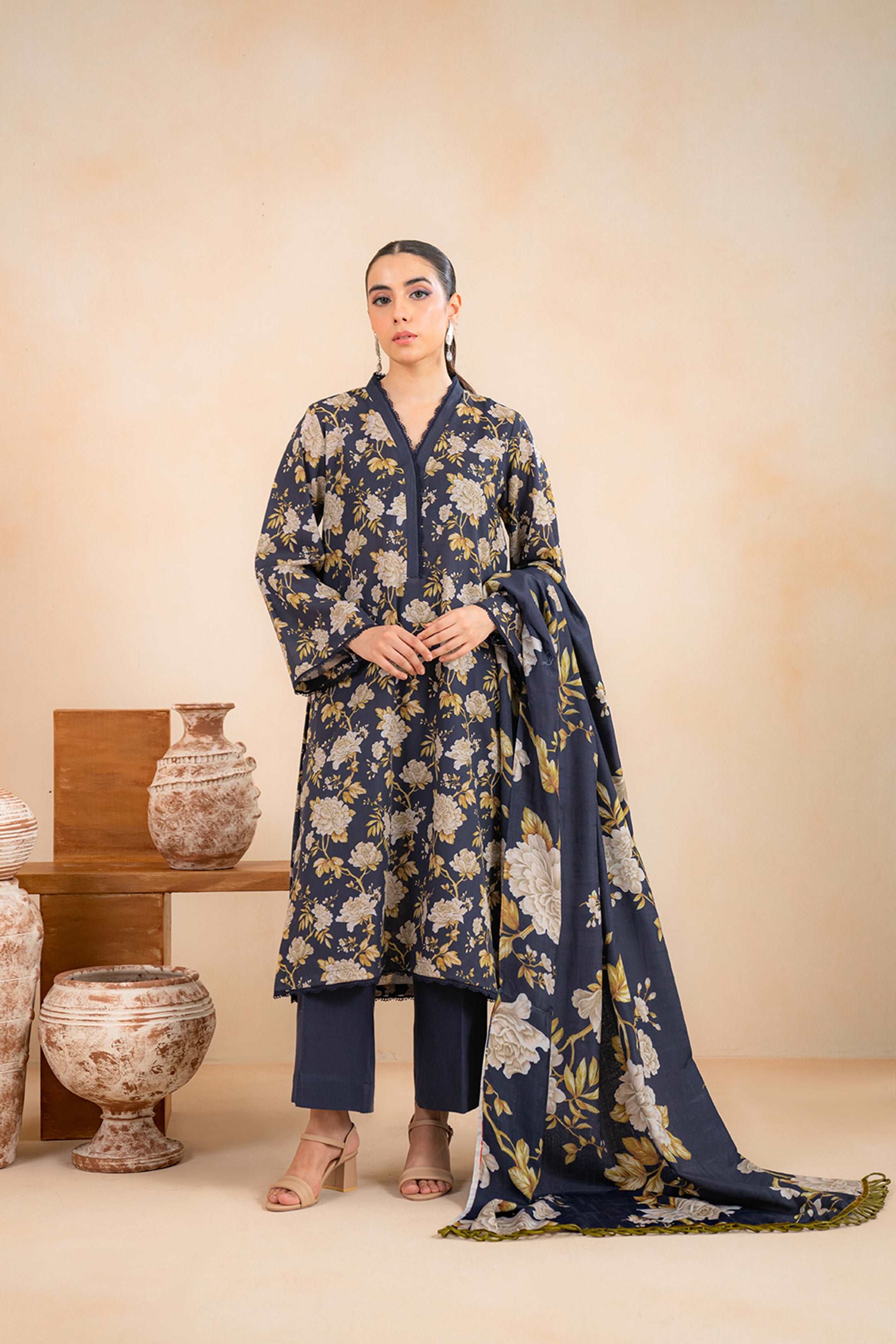 3 Piece Printed Khaddar Suit Unstitched Winter-24